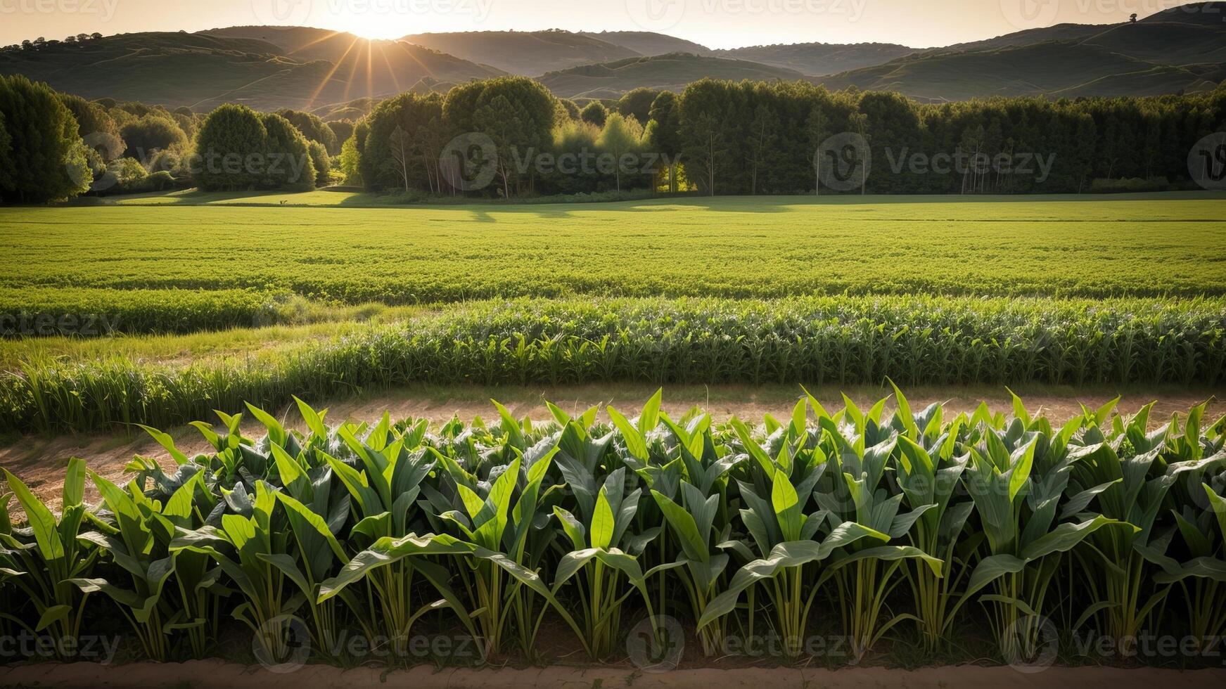 green columns of made corn on a private agrarian field. photo