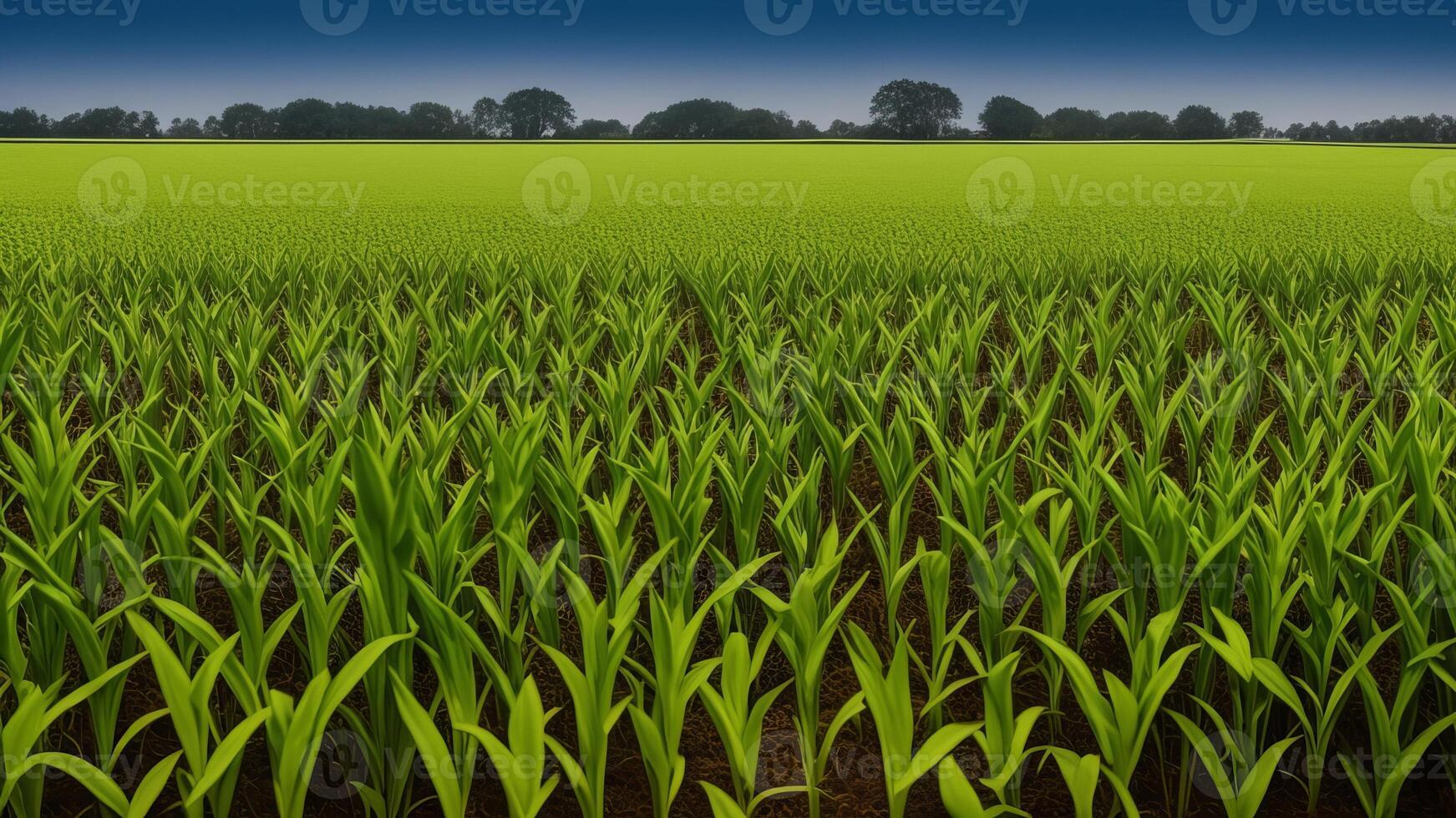 green columns of created corn on a private agrarian field. photo