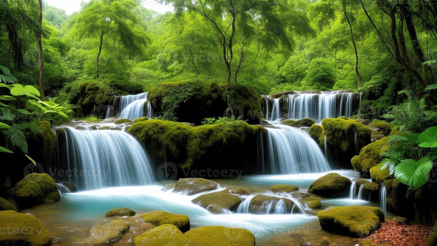 Charming Waterfall Take off make. Paint a scene of a secured waterfall in a unmistakable wild. photo