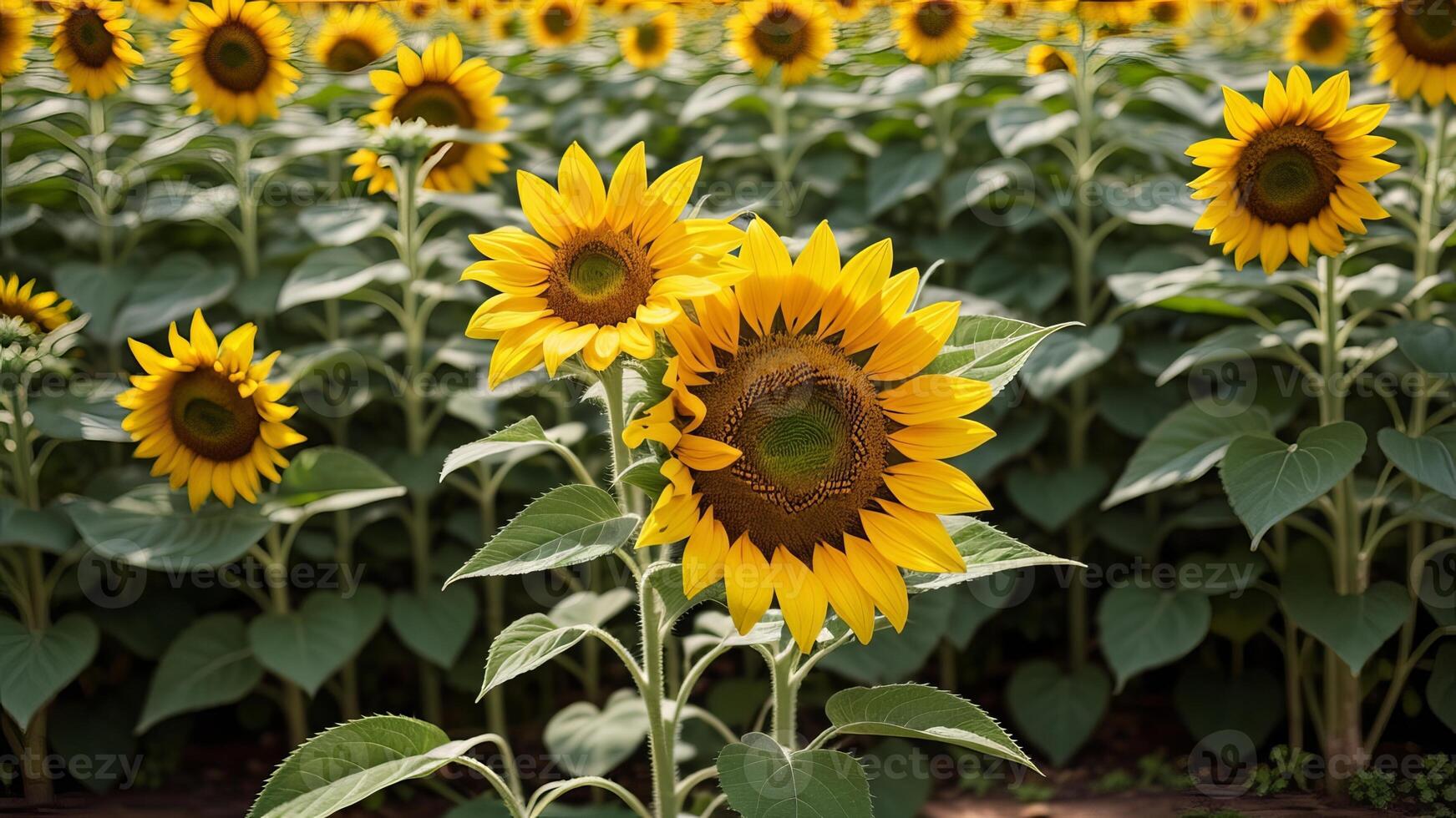 Closeup shot of a sunflower with a field of unmistakable on the surface. photo