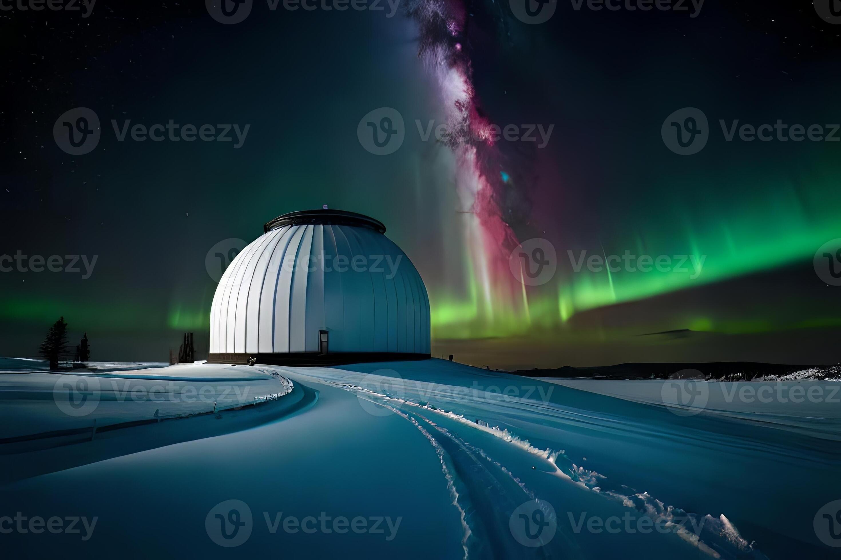 Plan an observatory with telescopes pointed at the night sky, capturing 