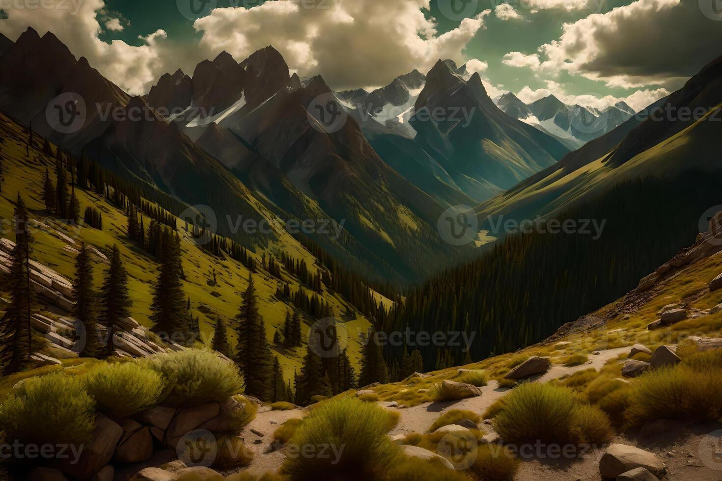 The picture shows a mountain that has different colors of brown and green.. Creative resource, photo