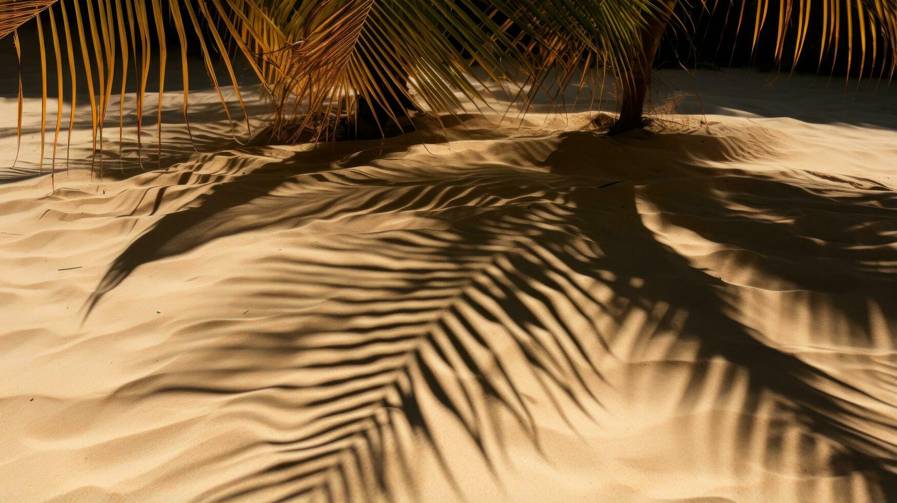 Palm fronds casting shadows on sandy beach photo