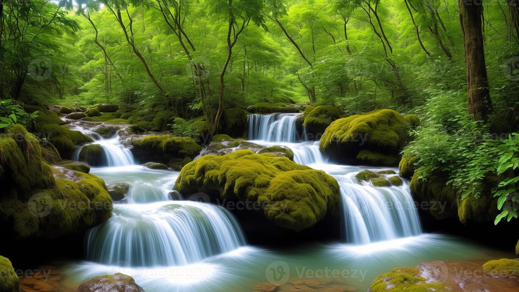 Charming Waterfall Take off develop. Paint a scene of a secured waterfall in a affluent wild. photo