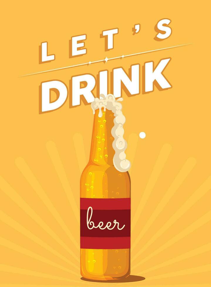 Poster of lets drink Beer bottles Vector