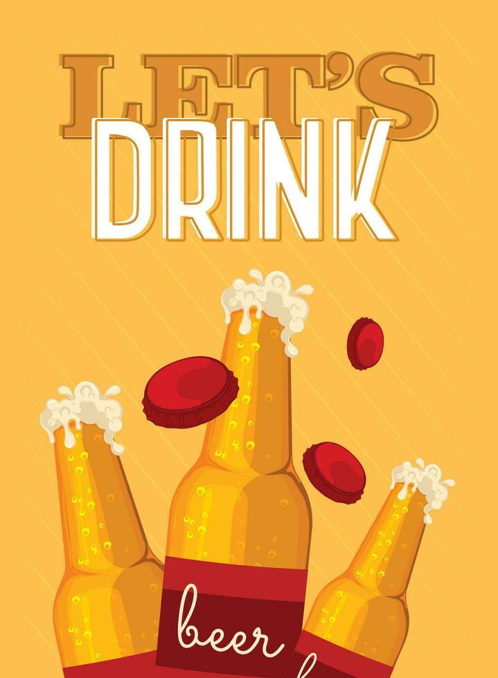 Poster of lets drink Beer bottles Vector