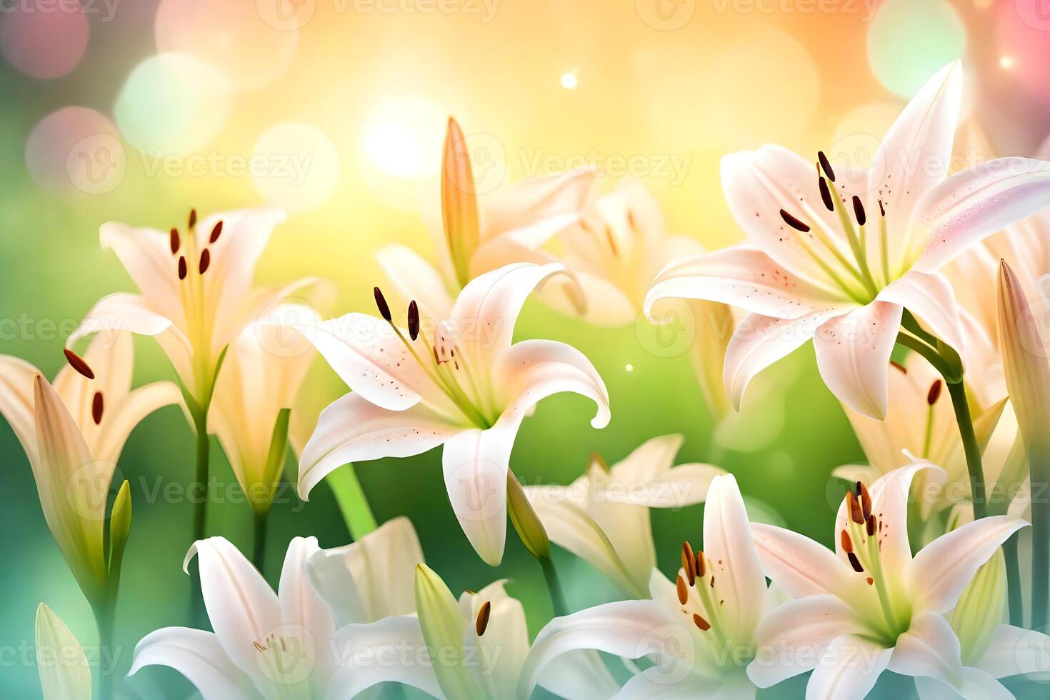 Pretty flowers called lilies, to celebrate March 8th, seen in a very nice and blurry background.. Creative resource, photo