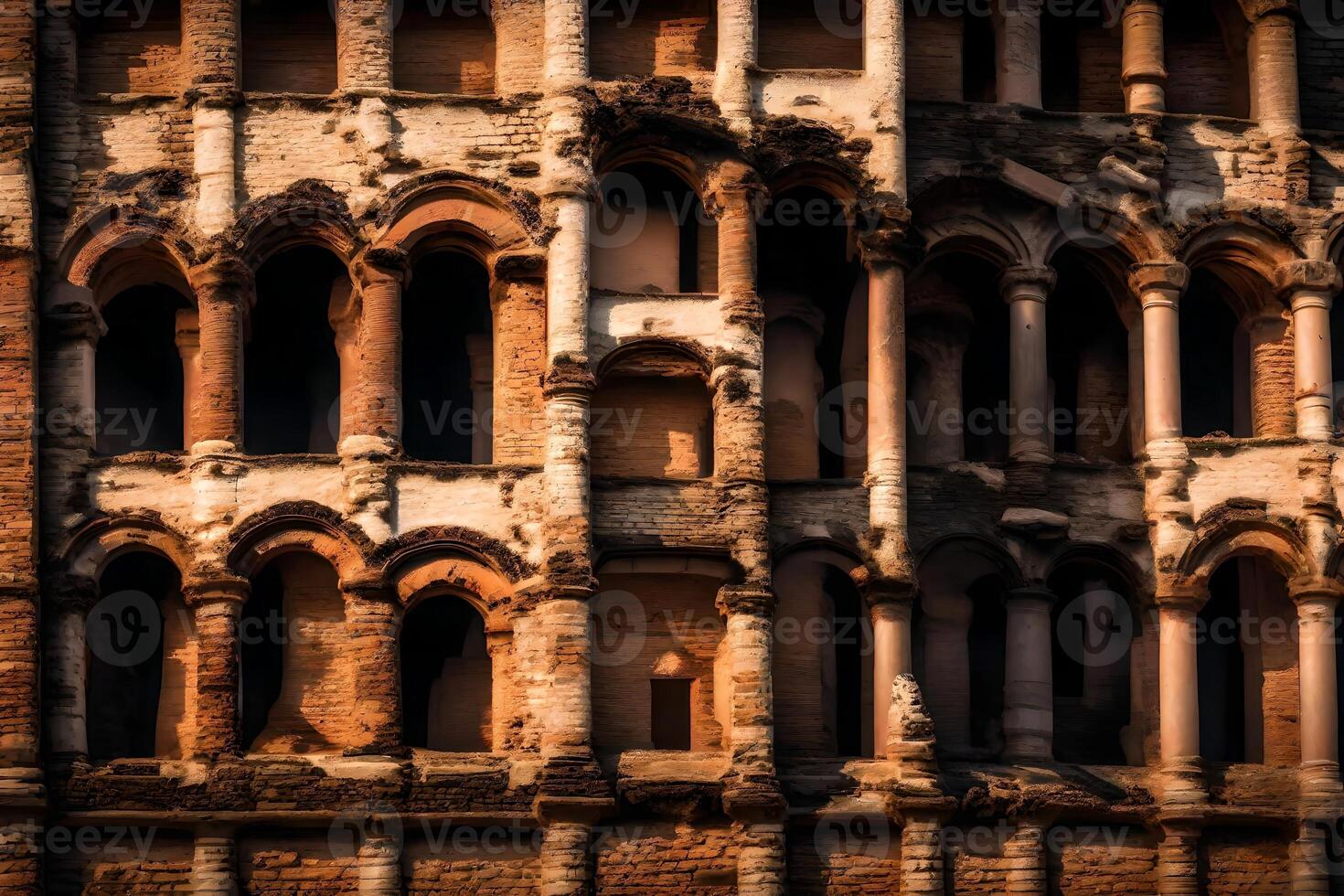 An old and worn-out historical place that is starting to disappear, a close-up picture showing problems with maintaining it and the importance of safeguarding our cultural heritage. photo