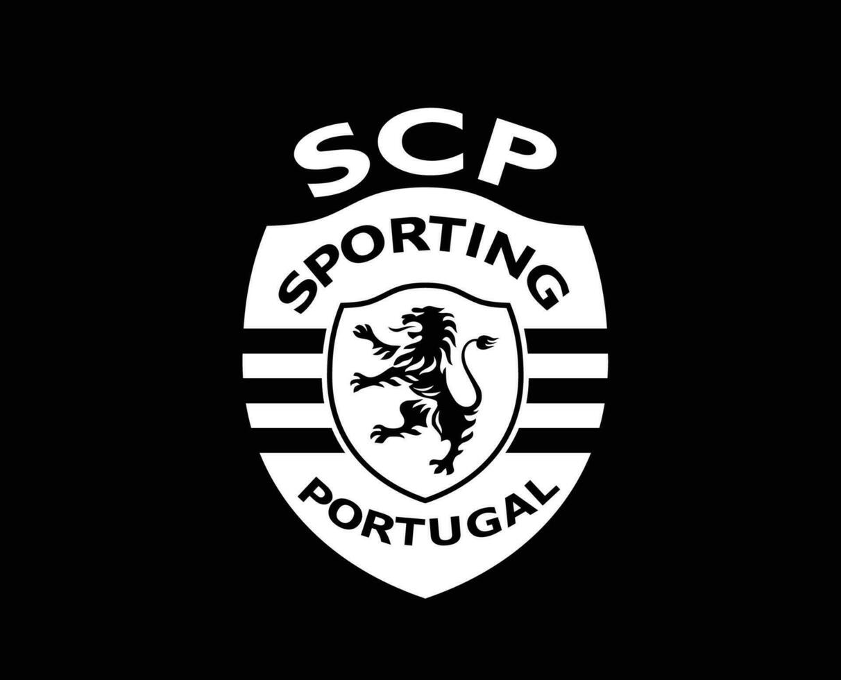 Sporting CP Club Logo Symbol White Portugal League Football Abstract Design Vector Illustration With Black Background