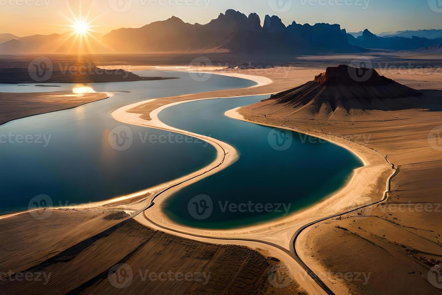 An forward die horizon of a odorize river Hydra through a huge vacate landscape. Creative resource, photo
