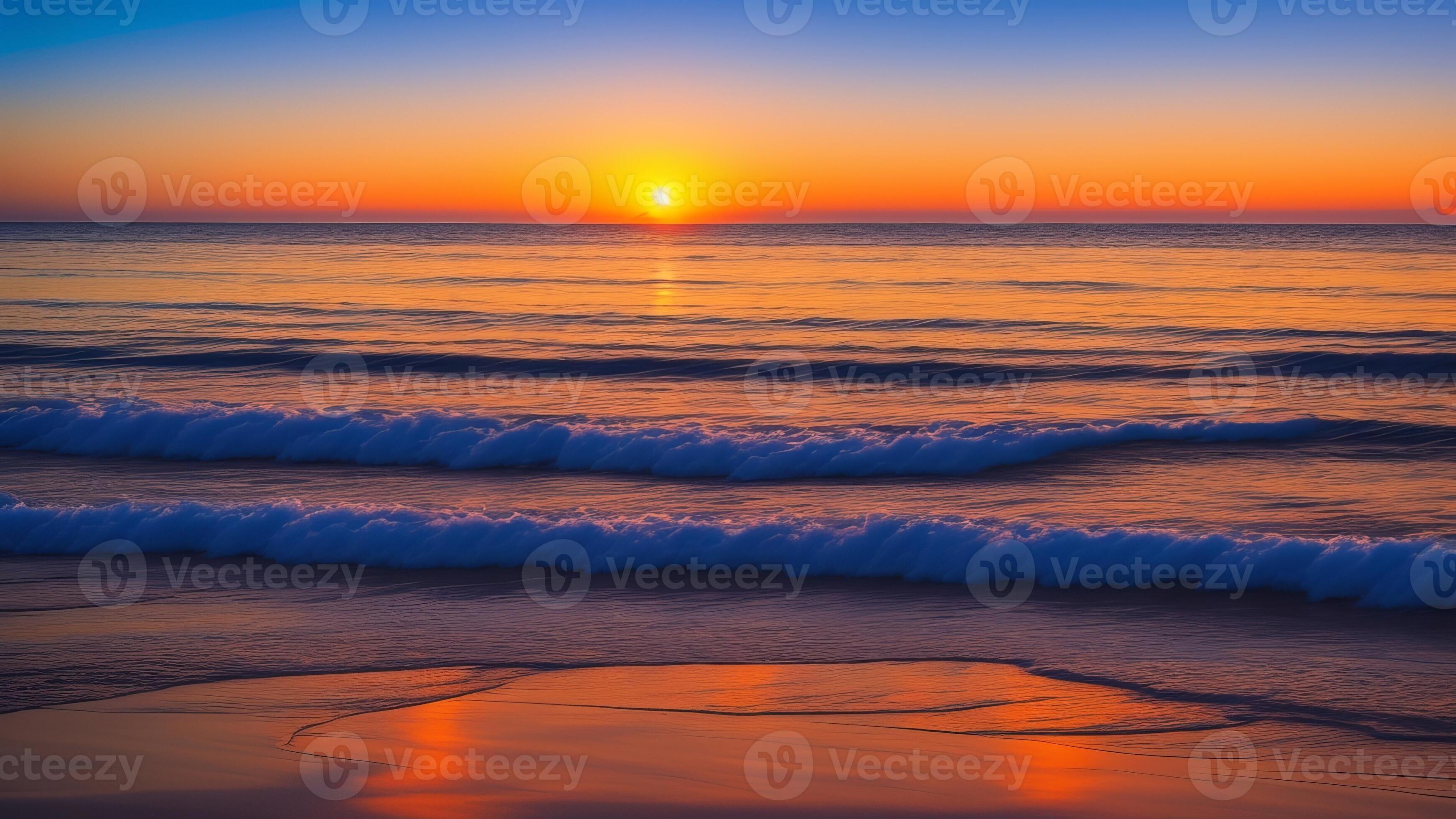 Peaceful Shoreline Nightfall. Create a quiet and shocking shoreline scene with a colorful