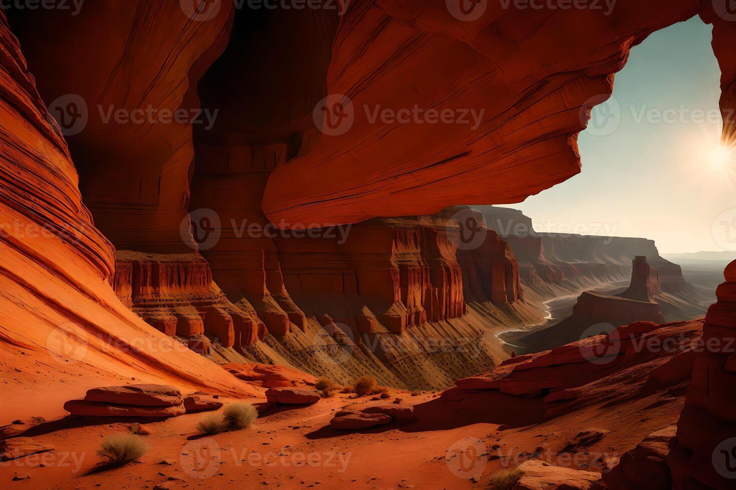 A beautiful sight of a very deep canyon colored in shades of red-brown. It makes people feel amazed.. Creative resource, photo
