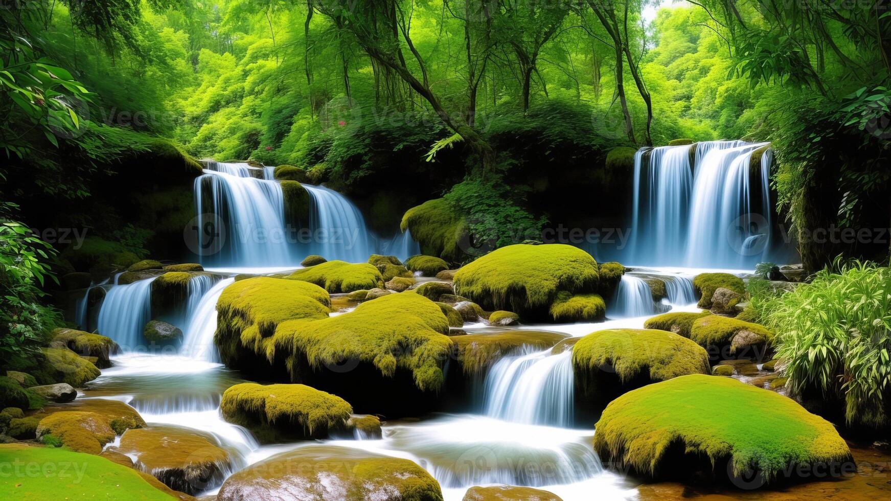 Charming Waterfall Take off make. Paint a scene of a secured waterfall in a august wild. photo