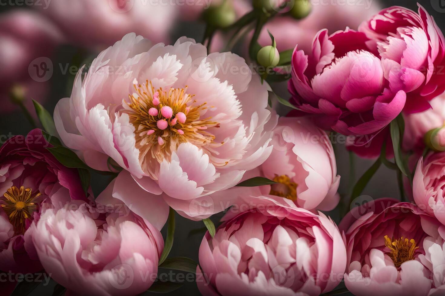 Beautiful peonies, which make a wonderful present for Mother's Day, are shown in pictures that are very-close and detailed.. Creative resource, photo