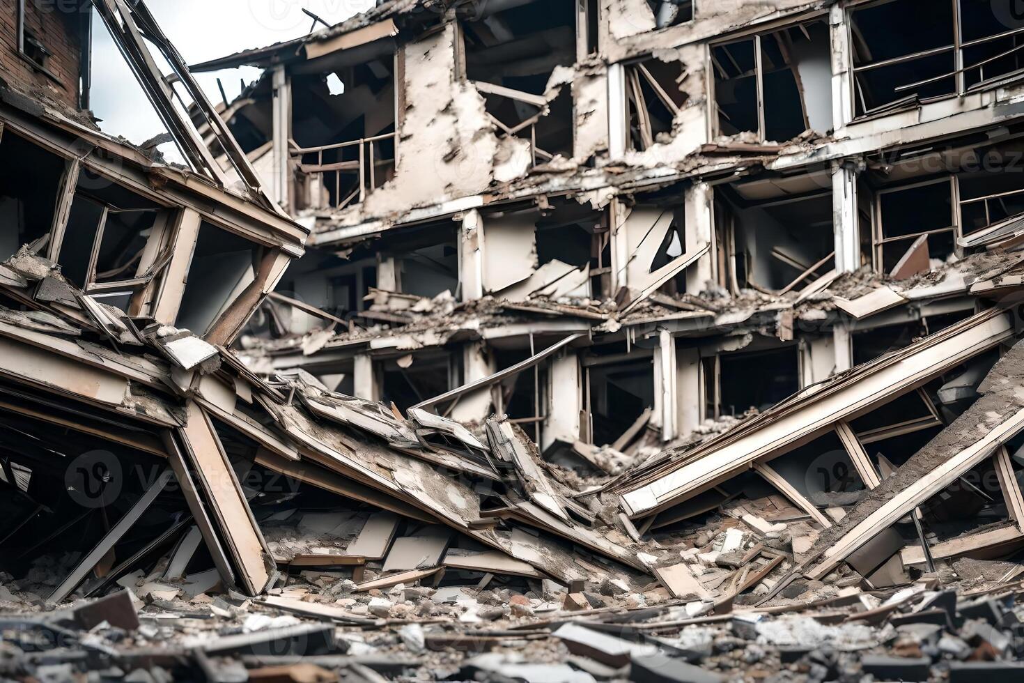 A building fell down because of an earthquake. This picture shows what happens after natural disasters and the difficulties in fixing things afterwards.. Creative resource, photo