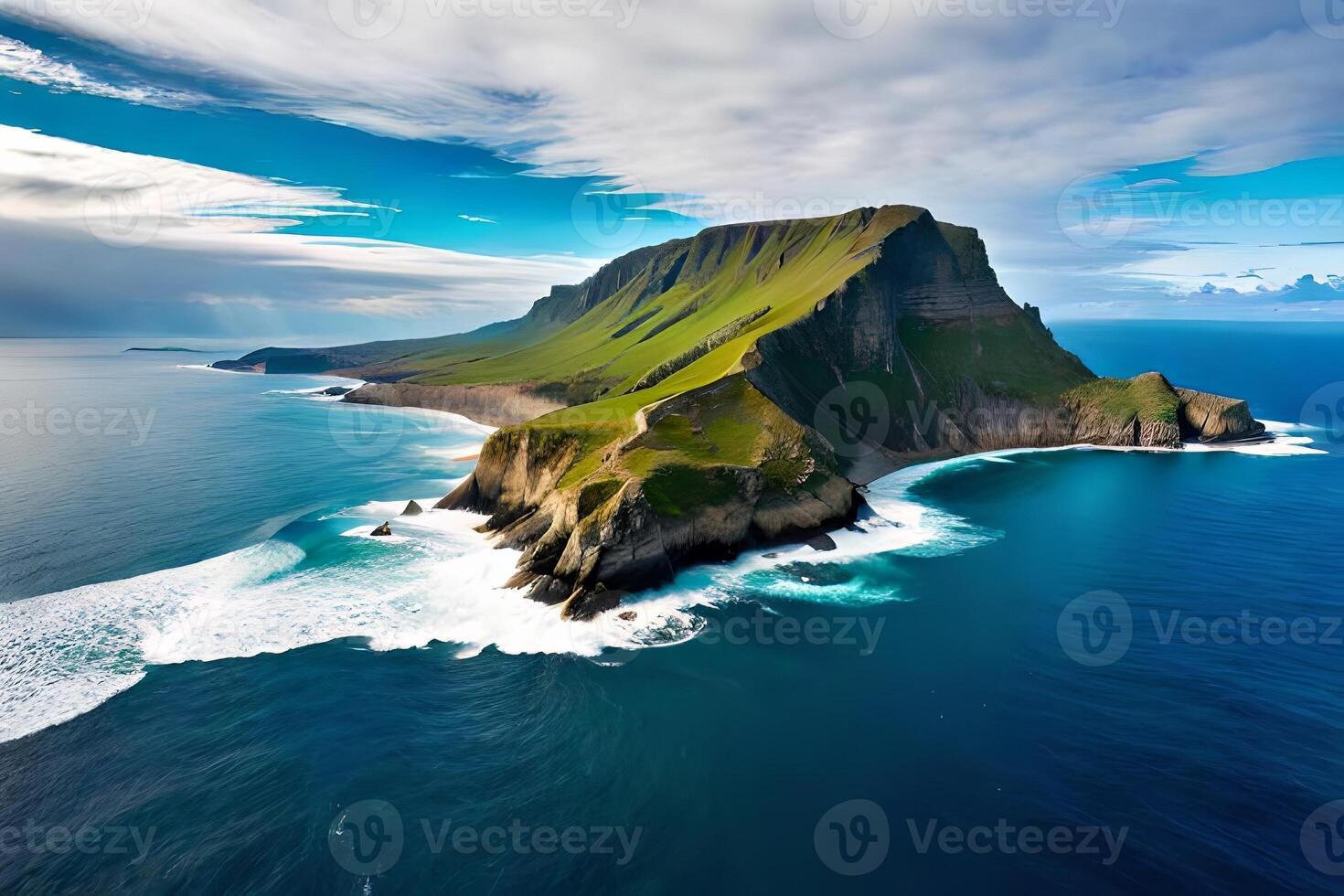 A breathtaking airborne see of uncommon coastal cliffs get together the basic blue sea. photo