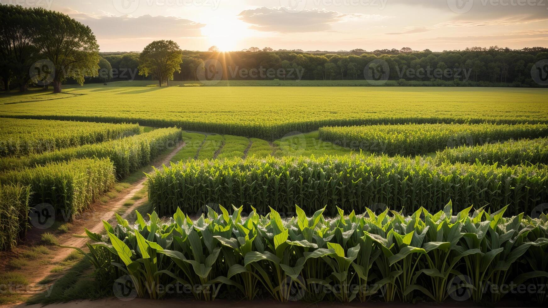 green columns of made corn on a private agrarian field. photo