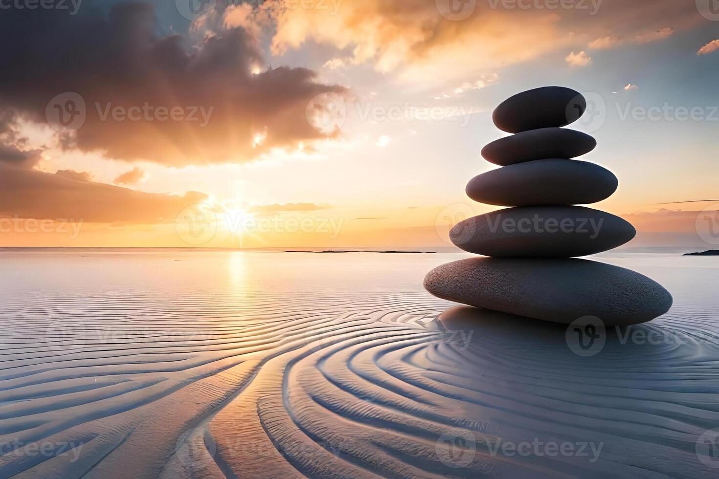 A placid Zen garden with carefully placed Rock , backbone form , and a peaceful urine feature. Creative resource, photo