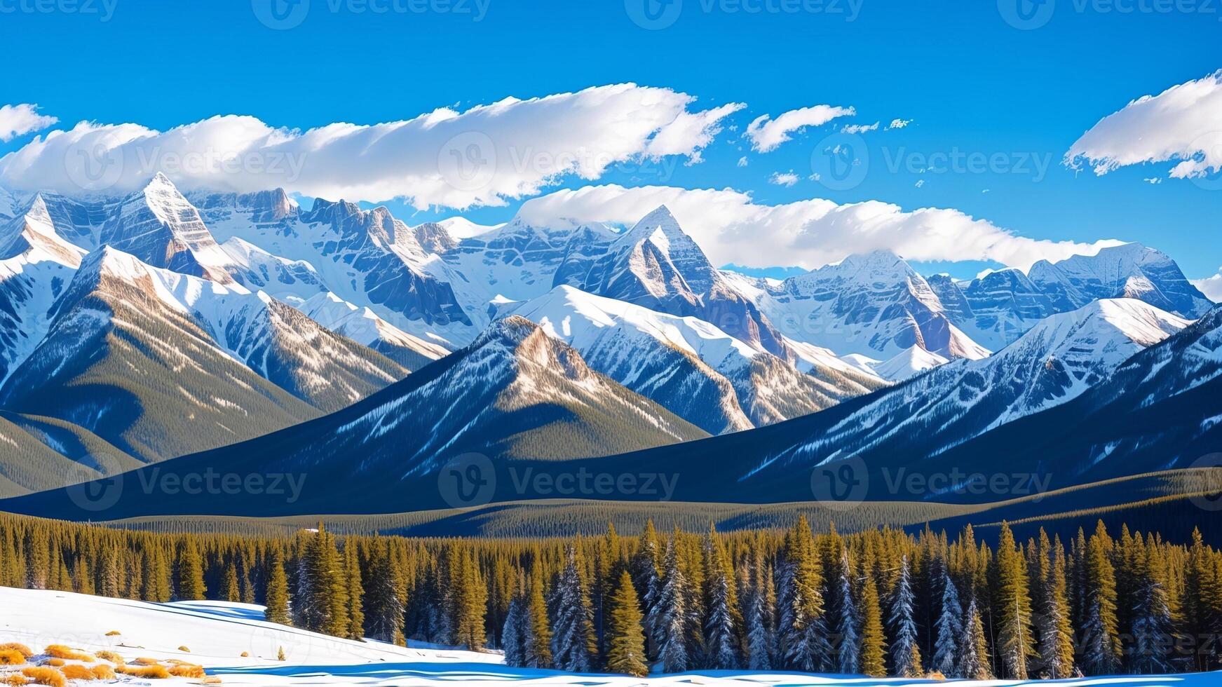 Astounding shot of unforgiving mountains secured in white snow. photo