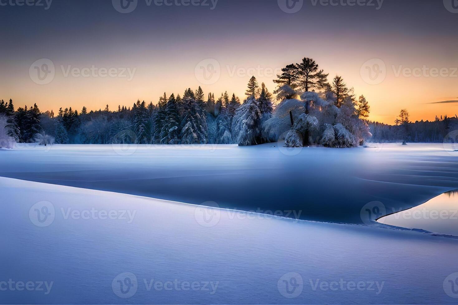 Capture the calm tremendousness of a cemented lake reflecting the twinkling lights of jumped in trees. photo