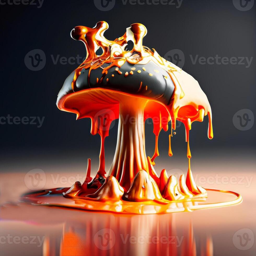 3d rendering of mushroom melting. ai generated photo