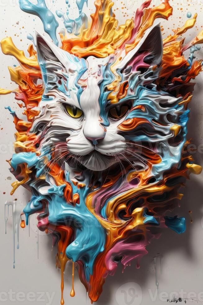 Close up of mystic cat, like a phoenix, red and black colors. ai generated photo