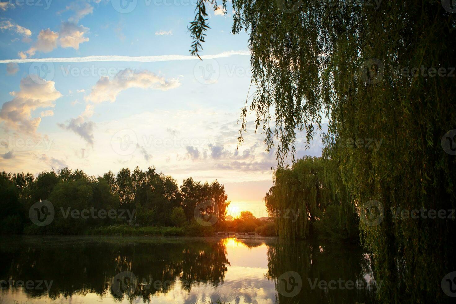 gorgeous sunset on a small fishing lake photo