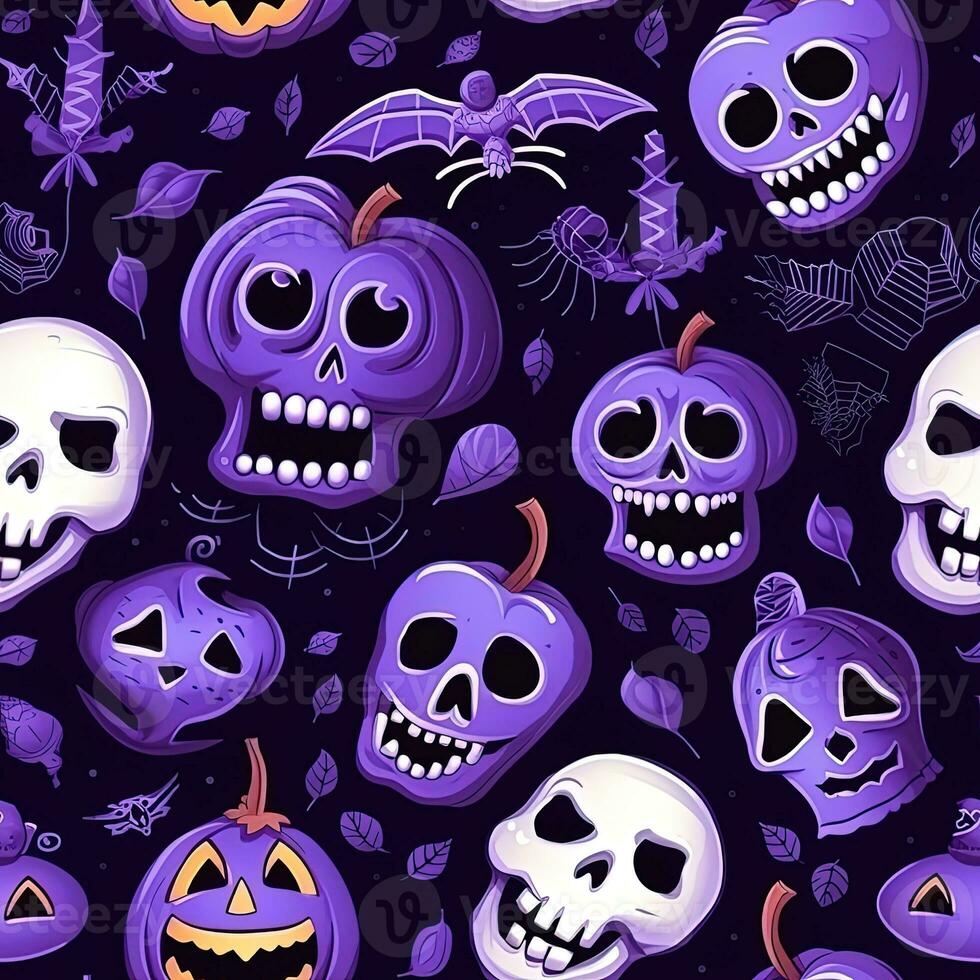 Halloween seamless pattern with pumpkins and skulls Ai generated photo