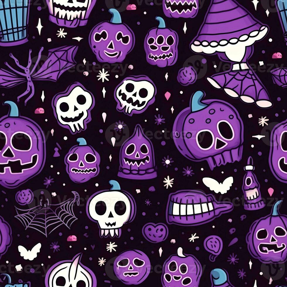 Halloween seamless pattern with pumpkins and skulls Ai generated photo