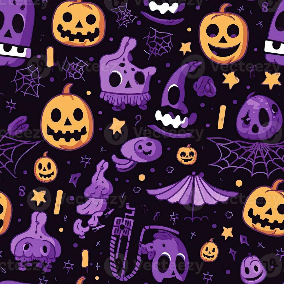 Halloween seamless pattern with pumpkins and skulls Ai generated photo