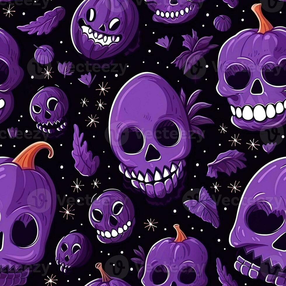 Halloween seamless pattern with pumpkins and skulls Ai generated photo