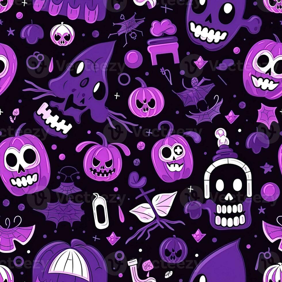 Halloween seamless pattern with pumpkins and skulls Ai generated photo