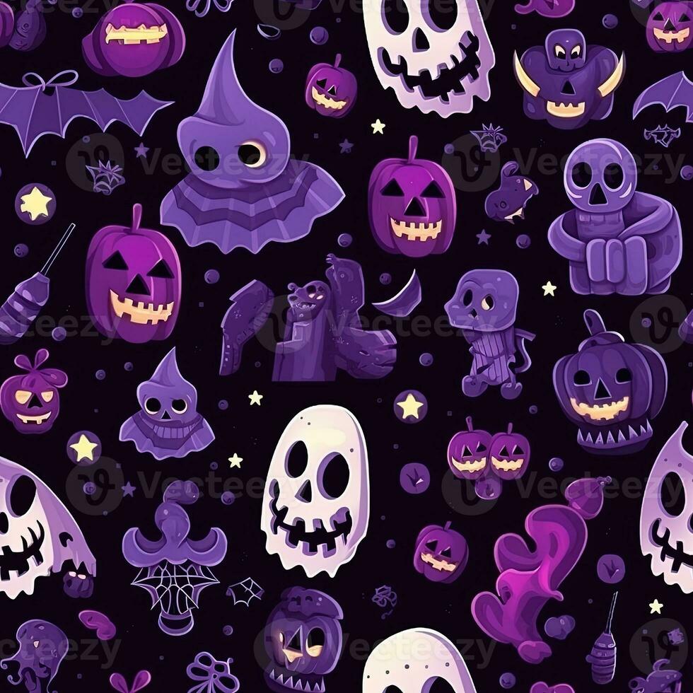 Halloween seamless pattern with pumpkins and skulls Ai generated photo