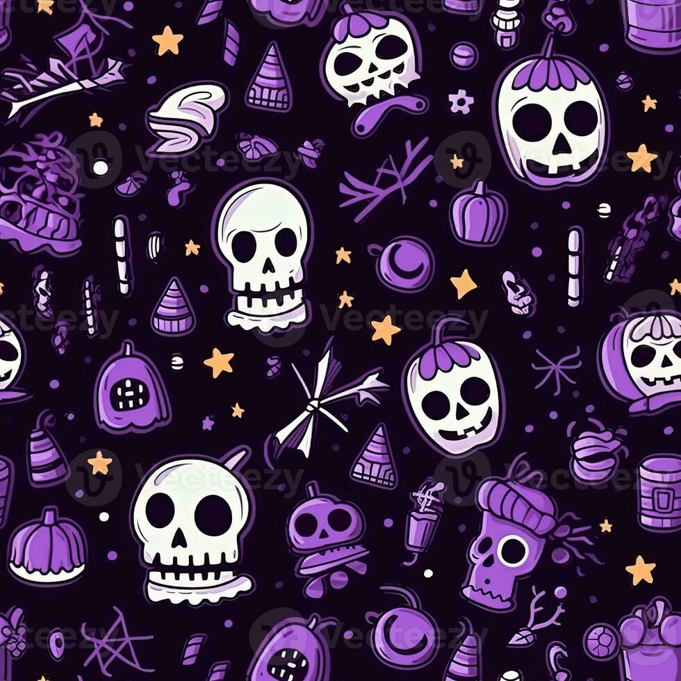 Halloween seamless pattern with pumpkins and skulls Ai generated photo