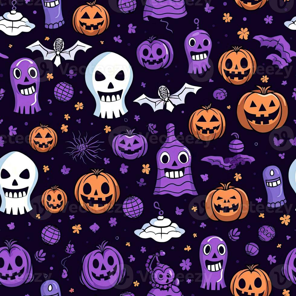 Halloween seamless pattern with pumpkins and skulls Ai generated photo