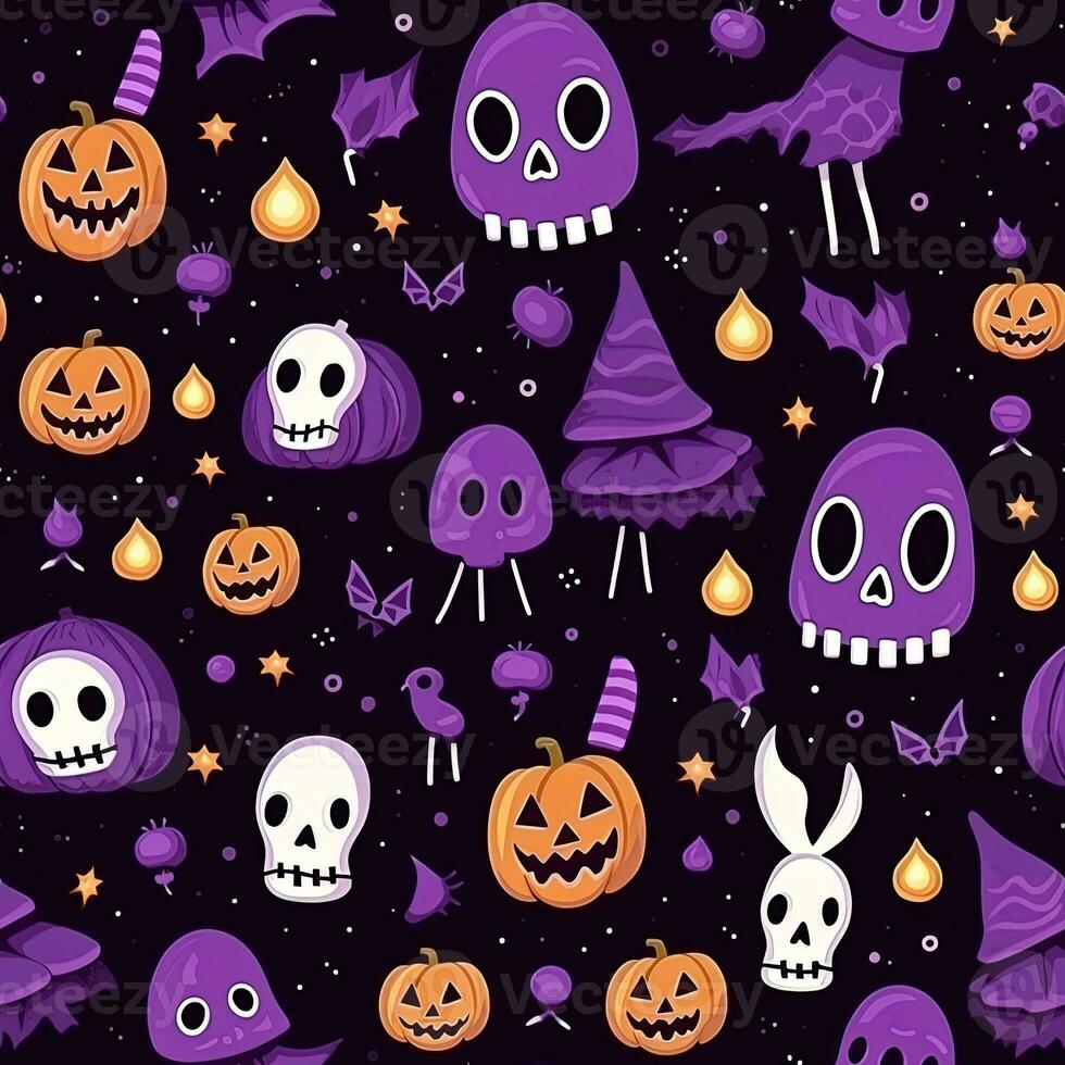 Halloween seamless pattern with pumpkins and skulls Ai generated photo