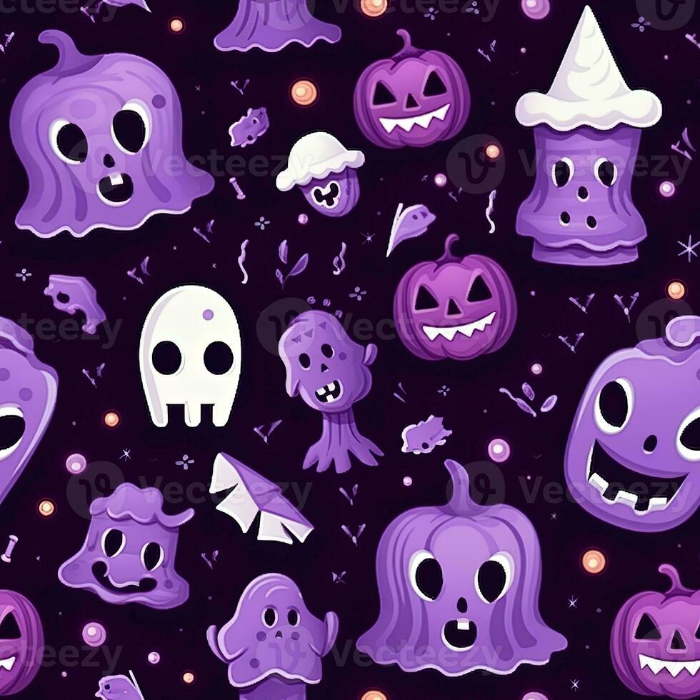 Halloween seamless pattern with pumpkins and skulls Ai generated photo