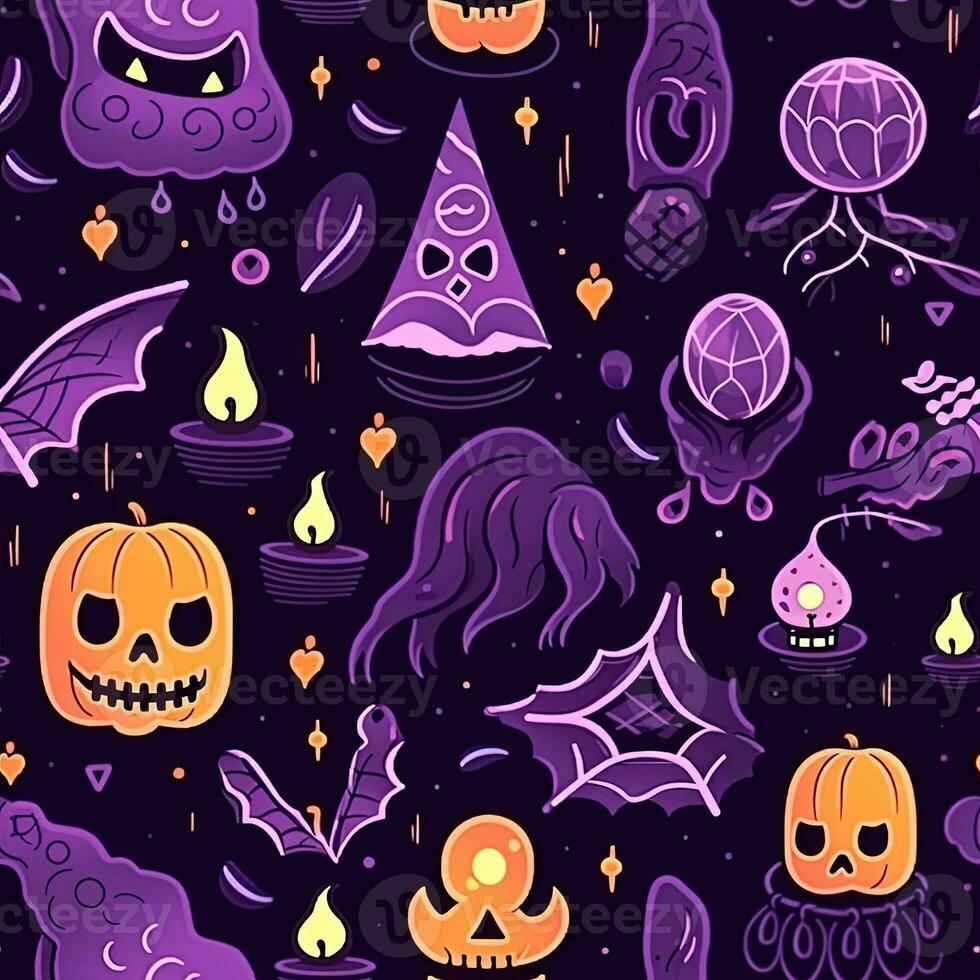 Halloween seamless pattern with pumpkins and skulls Ai generated photo