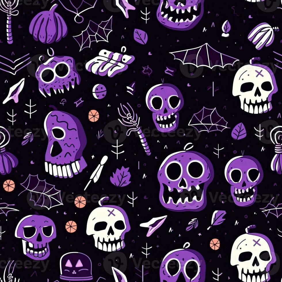 Halloween seamless pattern with pumpkins and skulls Ai generated photo