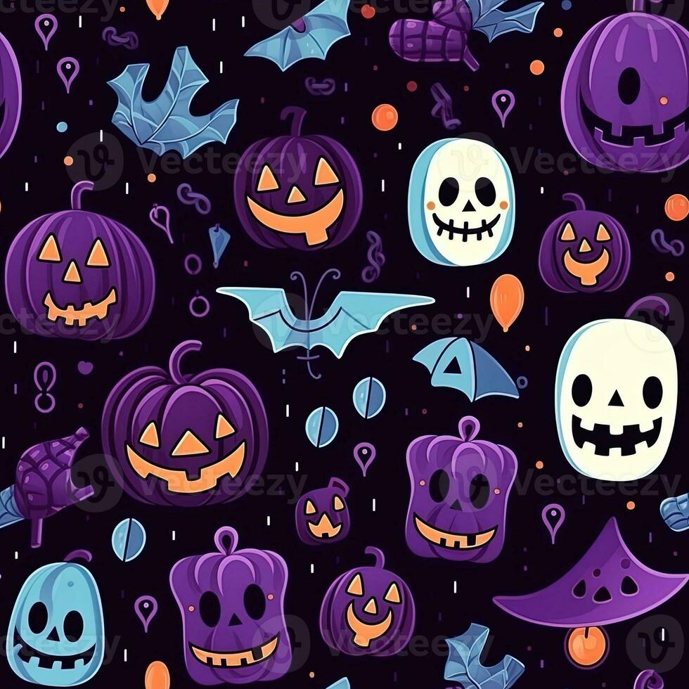 Halloween seamless pattern with pumpkins and skulls Ai generated photo