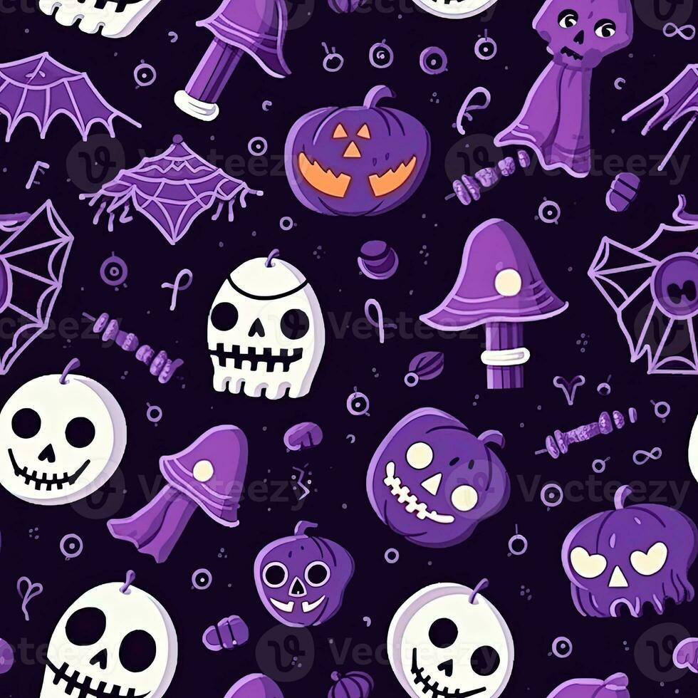 Halloween seamless pattern with pumpkins and skulls Ai generated photo