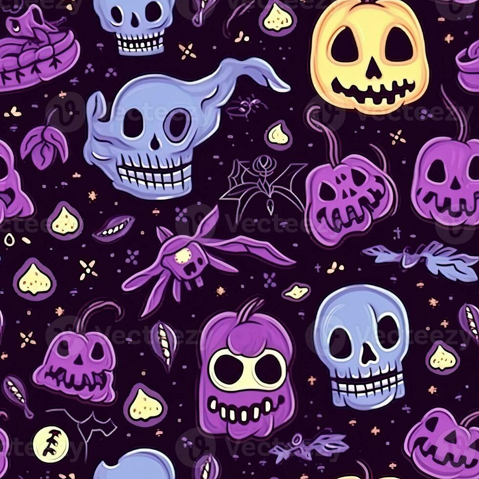 Halloween seamless pattern with pumpkins and skulls Ai generated photo