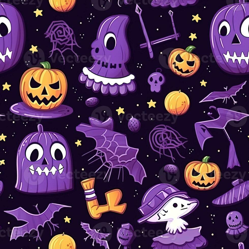 Halloween seamless pattern with pumpkins and skulls Ai generated photo