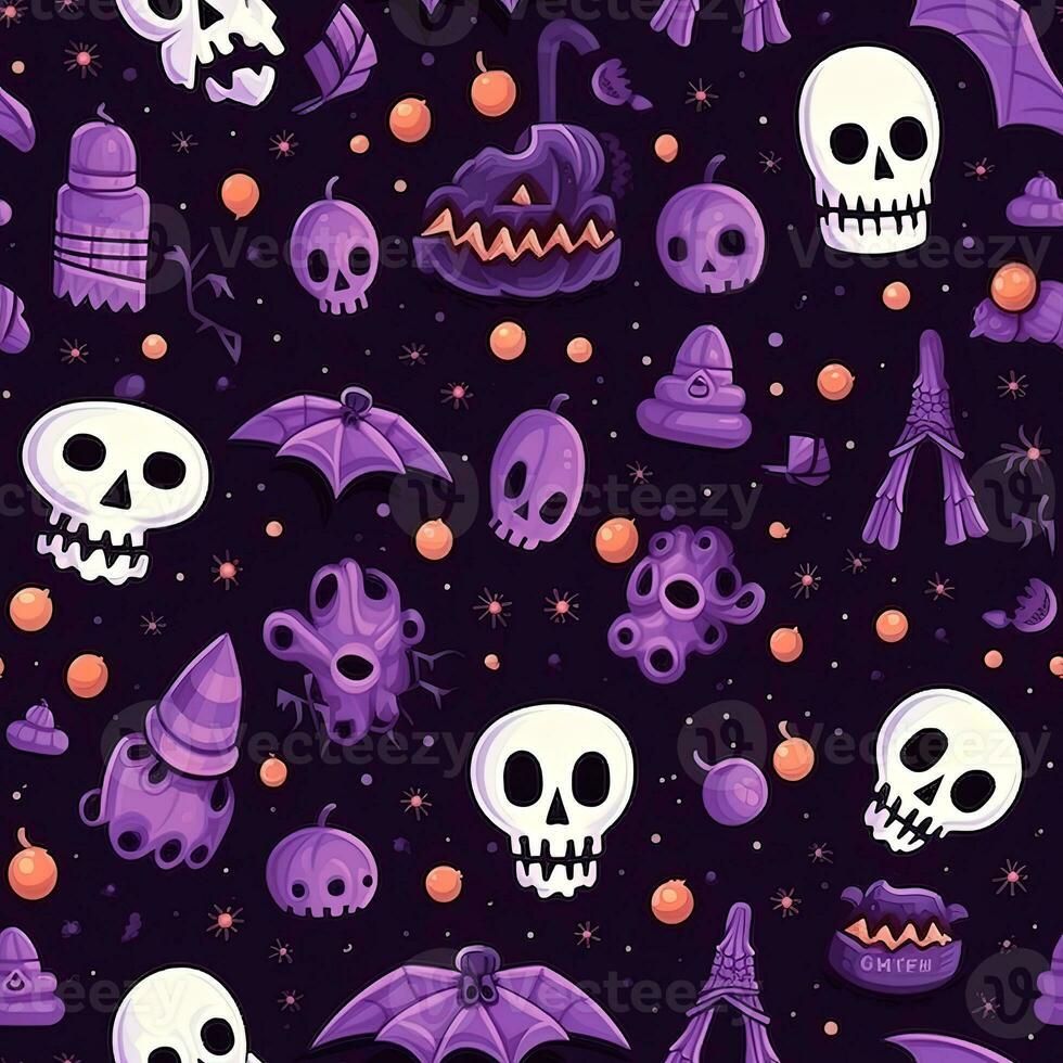 Halloween seamless pattern with pumpkins and skulls Ai generated photo