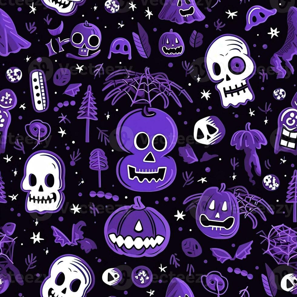 Halloween seamless pattern with pumpkins and skulls Ai generated photo