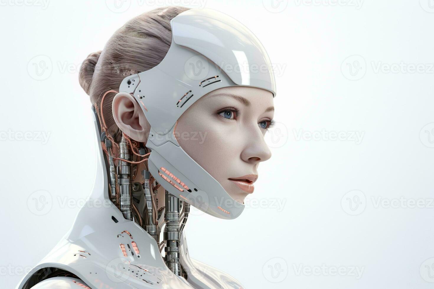 Portrait of a robot in a white futuristic interior,Artificial intelligence concept Ai generated photo