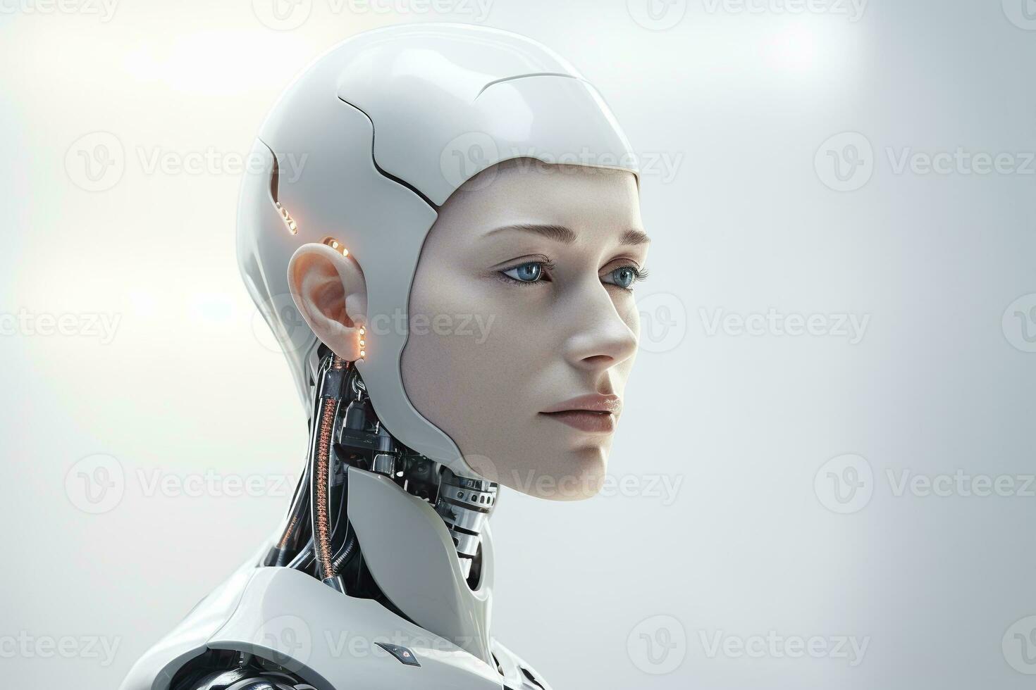 Portrait of a robot in a white futuristic interior,Artificial intelligence concept Ai generated photo