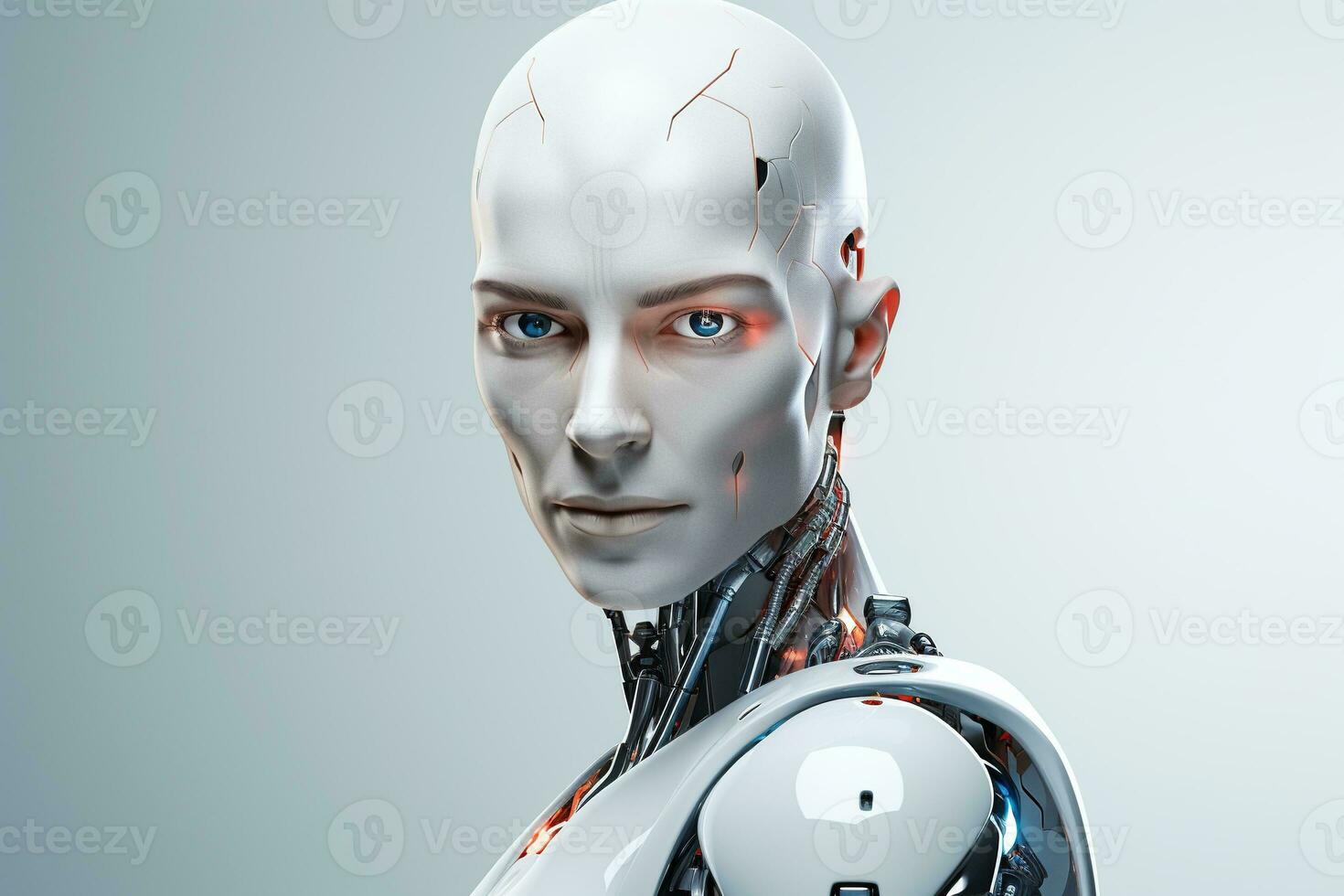 Portrait of a robot in a white futuristic interior,Artificial intelligence concept Ai generated photo
