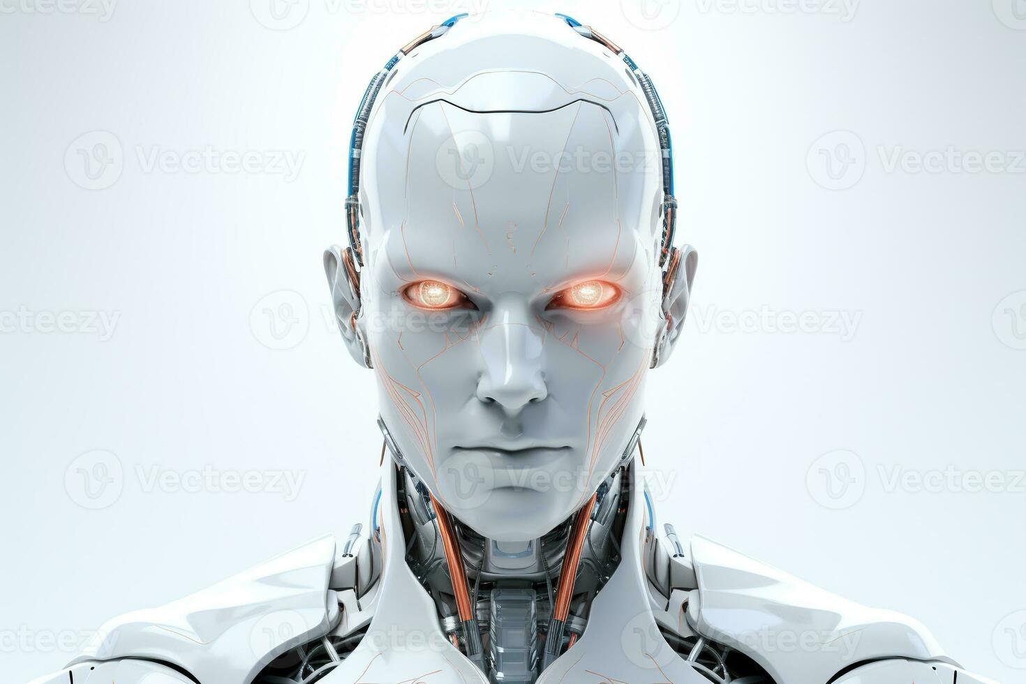 Portrait of a robot in a white futuristic interior,Artificial intelligence concept Ai generated photo