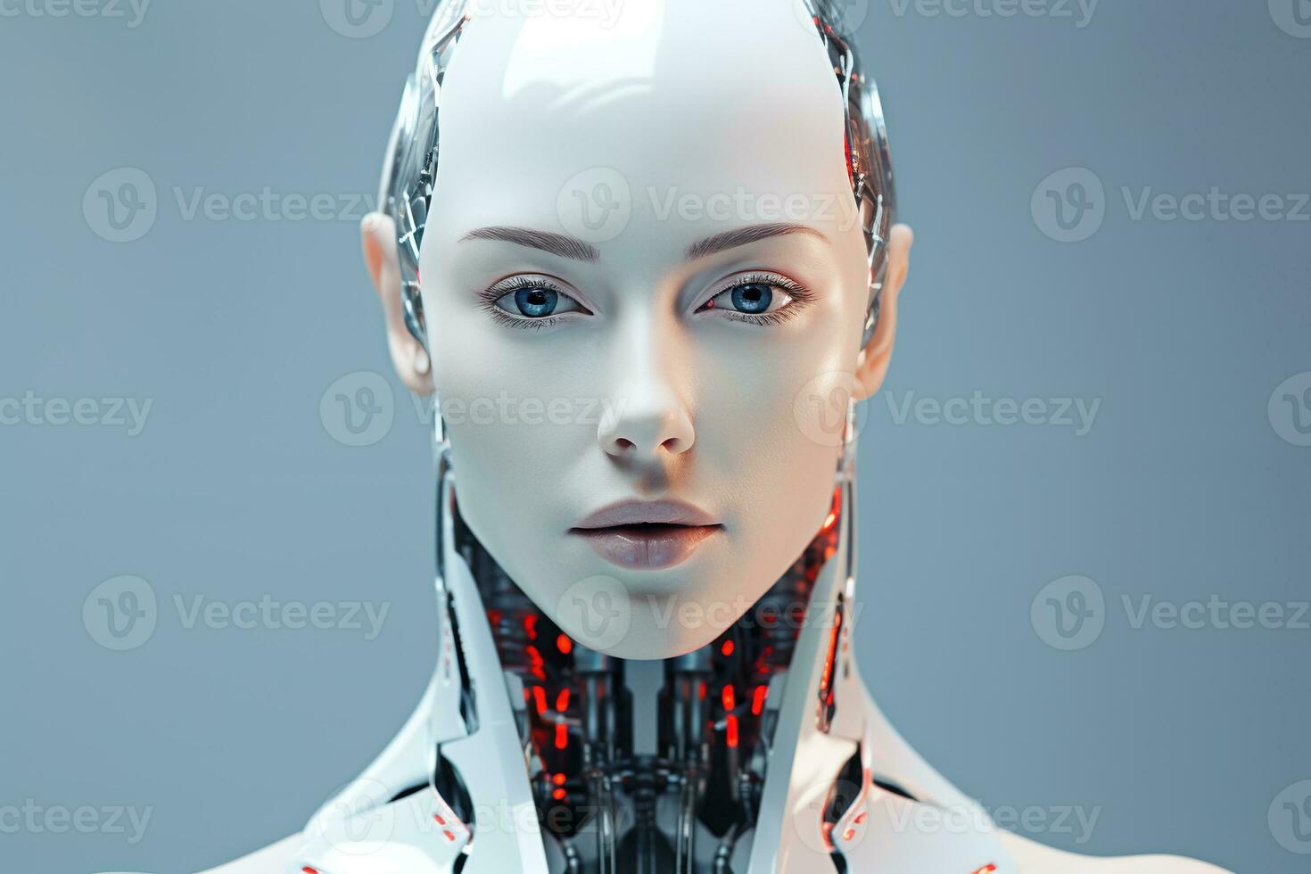 Portrait of a robot in a white futuristic interior,Artificial intelligence concept Ai generated photo